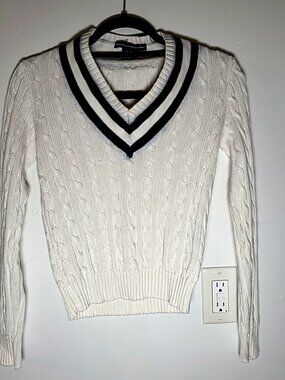 Ralph Lauren Golf Cricket Sweater Cable Knit V Neck Cream S